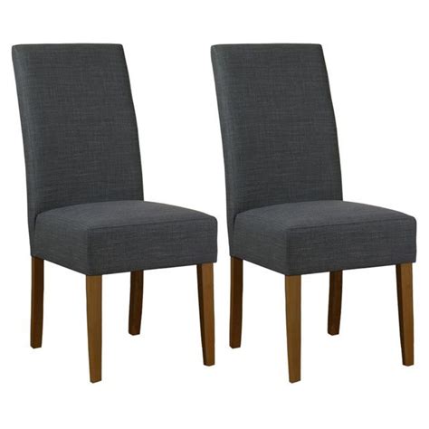 Pair of grey fabric 'Parsons' dining chairs with dark wood legs