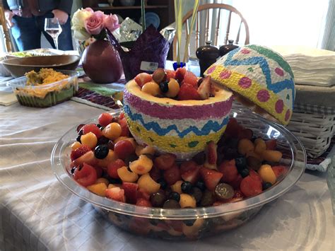 A simple and beautiful fruit salad with rainbow colors of strawberries, kiwi fruit, pineapple, and blueberries gets the easiest. Easter egg fruit salad made from painting a cantaloupe ...