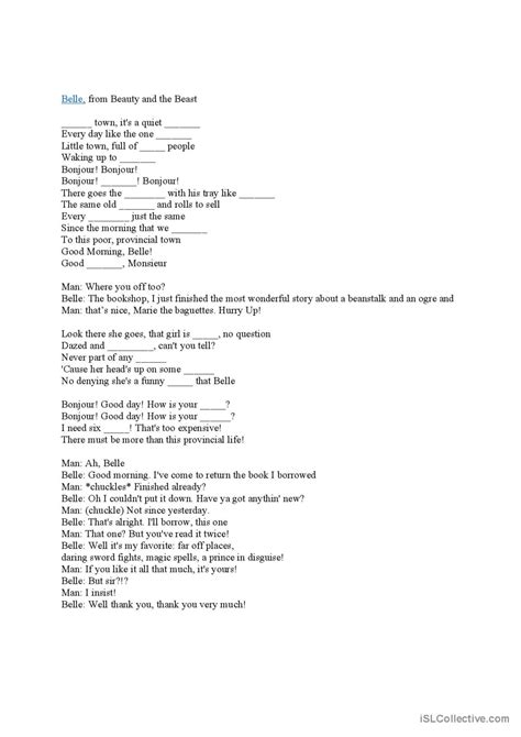 Belle From Beauty And The Beast Son English Esl Worksheets Pdf And Doc