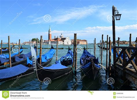 Venetian Gondolas The Cathedral Of San Giorgio Maggiore Stock Photo