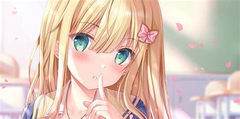 Download 1927x960 Beautiful Anime Girl Blonde Green Eyes Necklace