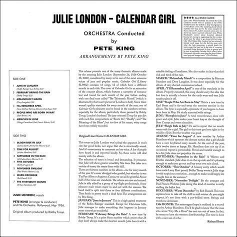 The Vinyl Cloak Julie London • Calendar Girl 1956