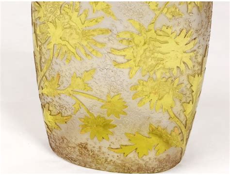 Clear Glass Vase Enameled Flowers Montjoye Acid Legras Art Nouveau