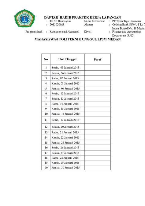 Contoh Absensi Kehadiran Mahasiswa Imagesee