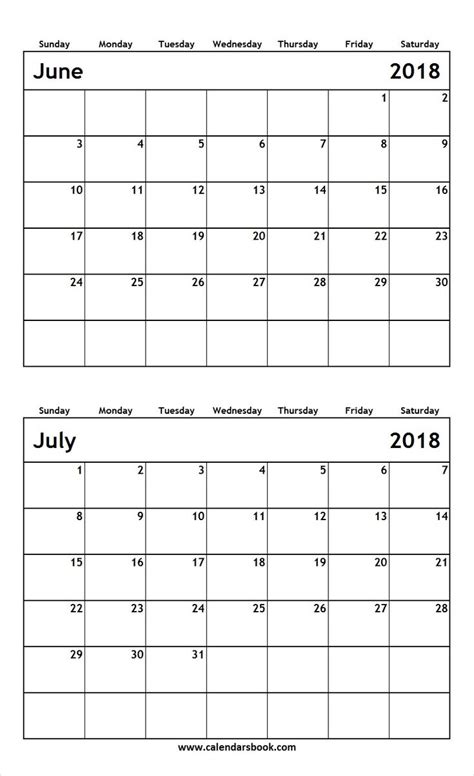 June July Calendar Printable