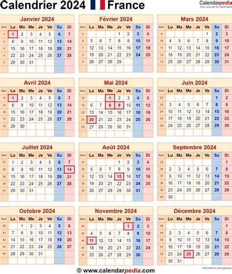Calendrier 2024 France