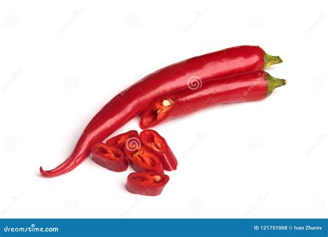 Red Hot Chili Peppers And Sliced Pepper Isolated On White Background