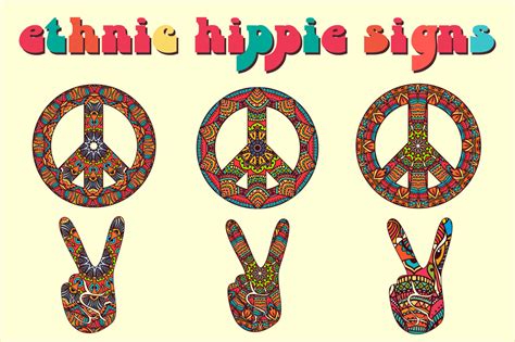 6 Ethnic Hippie Signs Vector Illustrations Creative Market
