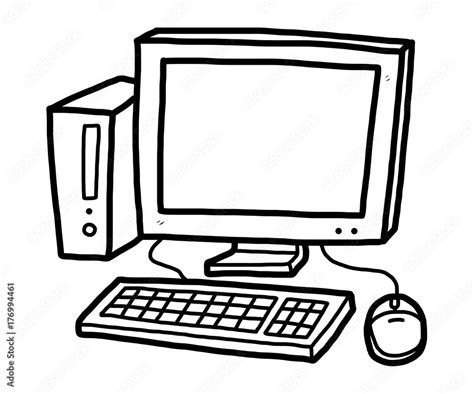 Desktop Computer Cartoon Vector And Illustration Black And White