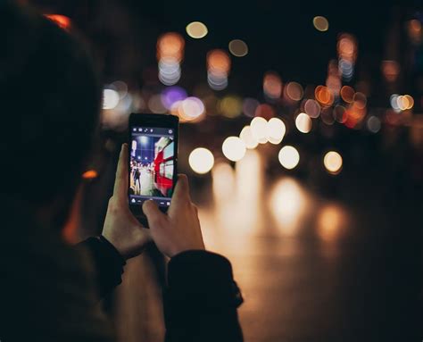 Mobile Phone Lights Capture Photography Hands Touchscreen Camera