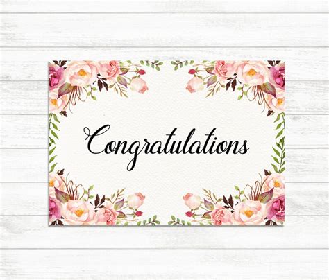 Printable Congratulations Card Floral Congrats Card Etsy
