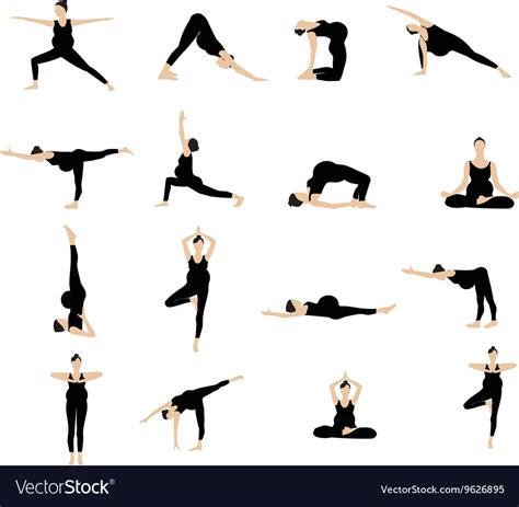 Yoga Postures Silhouette Set Royalty Free Vector Image