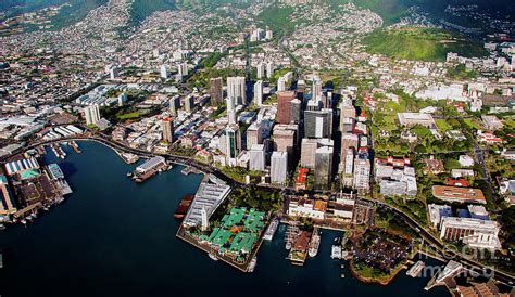 Aerial Panorama Downtown City Of Honolulu Oahu Hawaii Photograph By D Davila