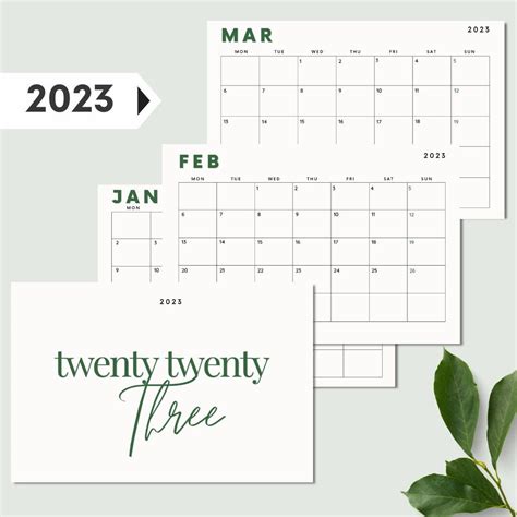 2023 Printable Calendar 2023 Digital Calendar 2023 Calendar Blank