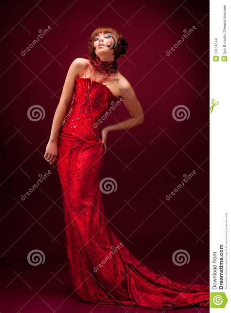 Beautiful Girl In Red Dress Stock Photo Image Of Lips
