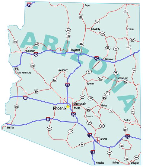 Arizona Road Map With Cities And Towns Free Printable