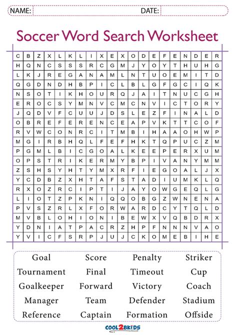 Printable Soccer Word Search Cool2bkids