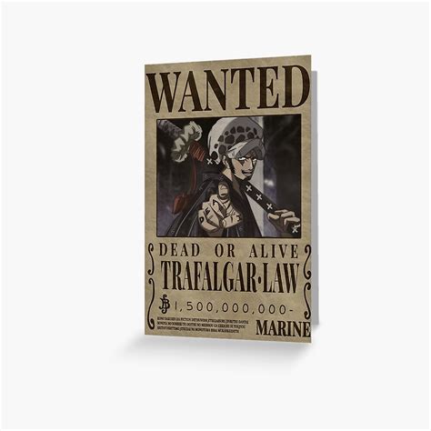 Trafalgar D Water Law Bounty One Piece Wanted Greeting Card By Onepiecewanted Redbubble