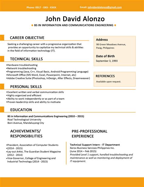 Resume examples > resume > simple resume sample format philippines. Sample Resume Newly Graduated - Resume Samples