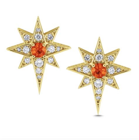 Orange Sapphire Diamond Starburst Sun Earrings Orange Sapphire Starburst Earrings Starburst