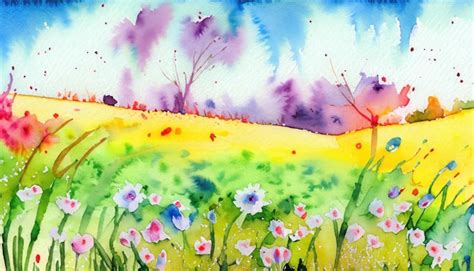 Premium Photo Spring Meadow Watercolor Painting