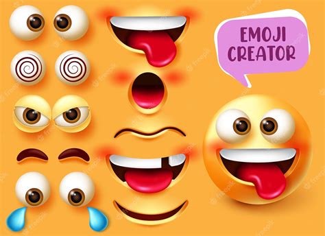Premium Vector Emoji Creator Vector Set Design Emoticon 3d Character