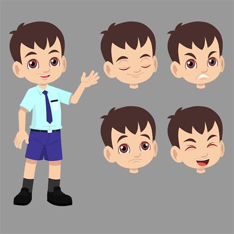 Premium Vector School Boy In Uniform Has Difference Face Expression