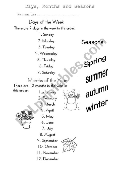 Months Days Of The Week Seasons Esl Worksheet By Celiamc