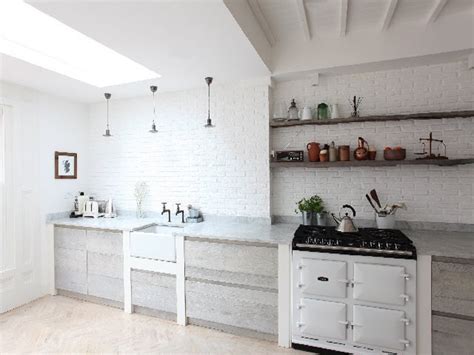 71 White Rustic Faux Brick Wall Cladding In A Kitchen 1 Stone Panel