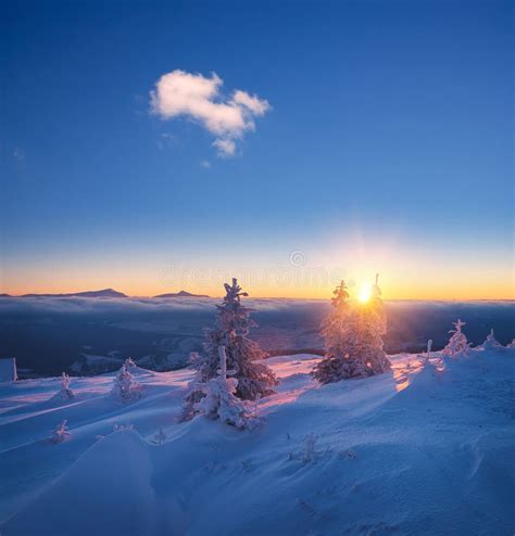 Winter Landscape With Rising Sun Stock Image Image Of Landscape