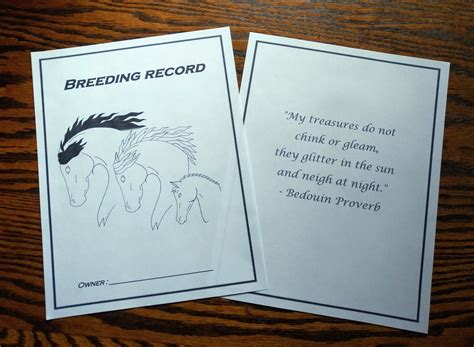 Breeding Record Equine Journal System Letter Size A4 Size Horse