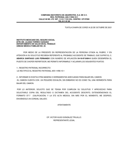 Carta Aclaratoria Imss Abarca Santiago Luis Fernando Pdf