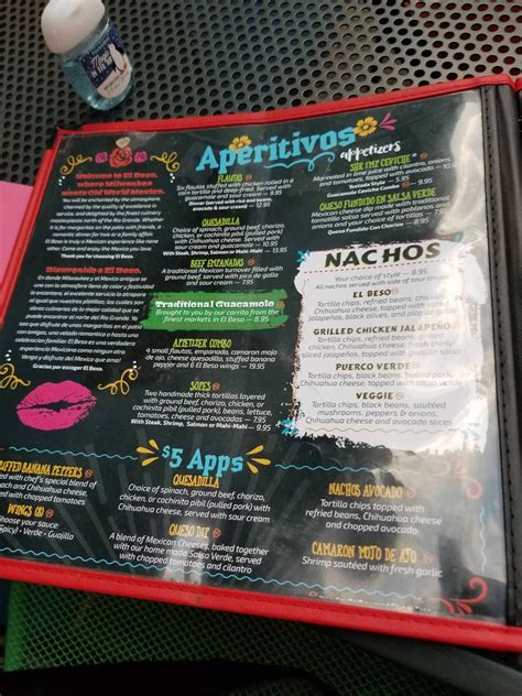 Menu At El Beso Restaurante And Cantina Of Greenfield Greenfield S 74th St