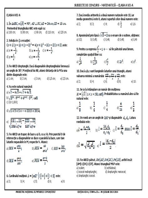Subiecte Matematica Clasa 7pdf