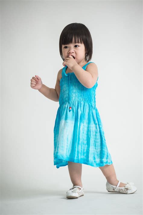 Girls Childrens Tie Dye Cotton Dress With Beads Blue