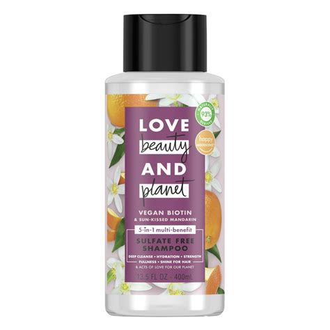 love beauty and planet sulfate free shampoo vegan biotin and sun kissed mandarin 13 5 fl oz