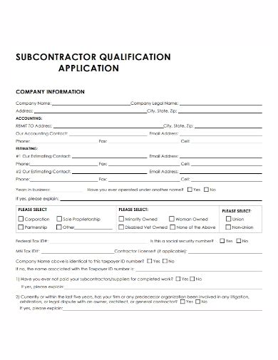 Free 10 Subcontractor Application Samples In Pdf Doc