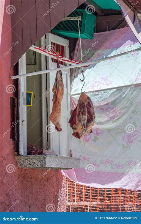 Hanging Meat For Sale On A Street Market Stock Photo Image Of Travel