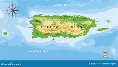 Puerto Rico Highly Detailed Physical Map Stock Vector Illustration Of