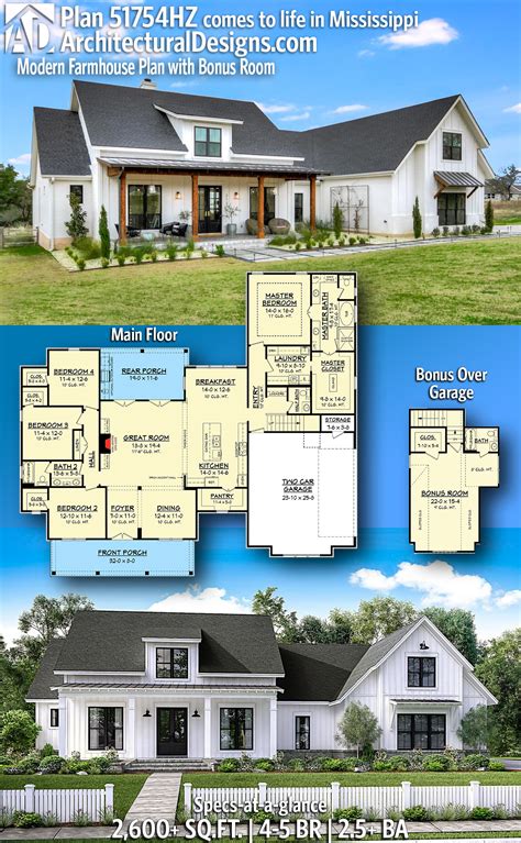 Modern Farmhouse Plan With Bonus Room 51754hz Architectural Designs