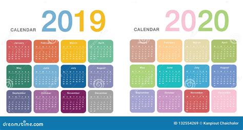 Colorful Calendar Year 2019 Vector Design Template Simple And Clean
