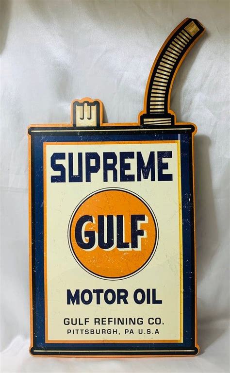 Supreme Gulf Motor Oil Metal Sign Gulf Refining Co Etsy Vintage