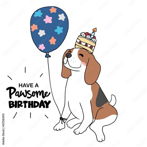 Beagle Dog With Balloon Cartoon Happy Birthday Card Vector
