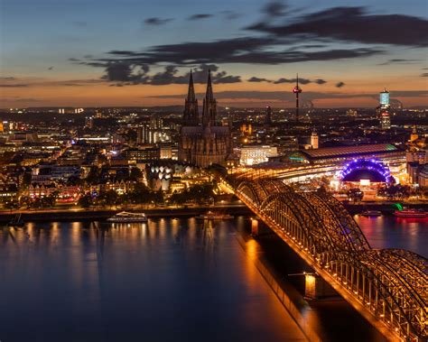 Download Wallpaper 1280x1024 Night City Architecture Bridge Cologne
