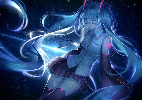 Download Hatsune Miku Skirt Music Blue Eyes Blue Hair Twintails Anime Vocaloid Wallpaper By Tid