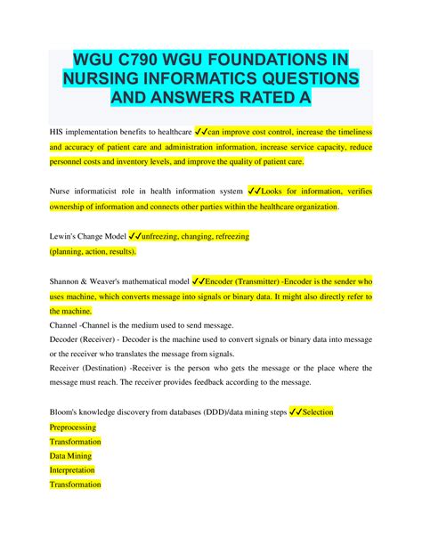 Wgu C790 Wgu Foundations In Nursing Informatics Questions And Answers