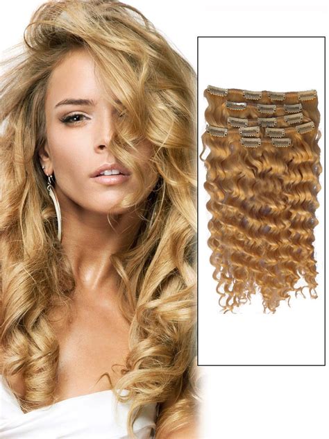 16 inch adorable 27 strawberry blonde clip in remy hair extensions curly 7 pcs