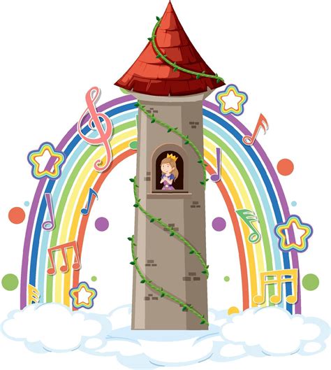 Princess In Tower With Melody Symbol On Rainbow 3234076 Vector Art At