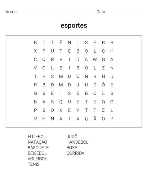 Caça-palavras Educação Física Esportes