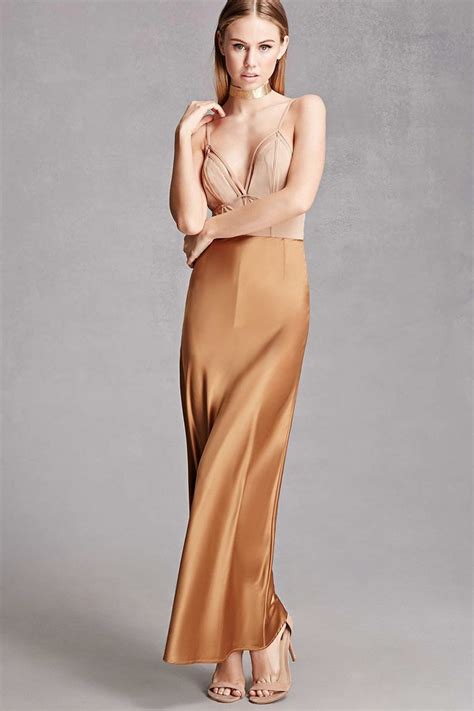 A Satin Maxi Skirt By Line Dot Featuring A Concealed Side Zipper